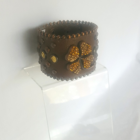 Genuine leather 4 leaf clover band bracelet - Picture 4 of 4